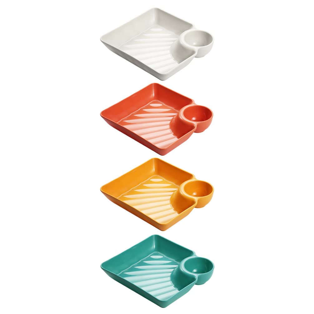 Luxshiny 4Pcs Dumpling Plate Plate with Dipping Section Sushi Serving Plates Food Plates for Snack Chips Fruit Dinner (Random Color)