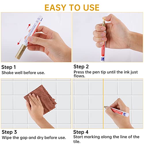 5PCS Fugenstift Gold Wasserfest, Fliesen Restaurator Stift, Fugen Erneuern Reparatur Marker mit Ersatzspitze, Schnell Trocknend für Wand Boden Küchen und Badezimmern