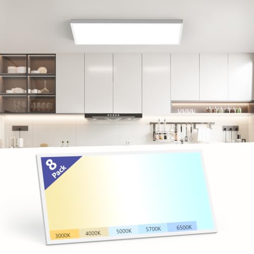 Image of AIKVSXER 2x4 Led Flat Panel Light Surface Mount-8 Pack, 70W 7700Lm Dual Selectable 5CCT 3000K /4000K /5000K /5700K /6500K and Wattage 30-70W 0-10V Dimmable Ceiling Light Fixture for Kitchen /Laundry