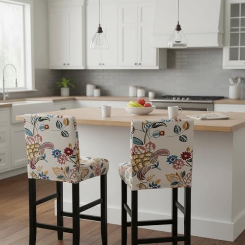 Image of Bar Stool Covers Counter Chair Slipcovers Set of 2,Color 03 | Stretch Barstool Seat Covers,Washable Removable Pub Tall Stool Slipcover,Bar Chair Cover for Kitchen Dining Room Cafe