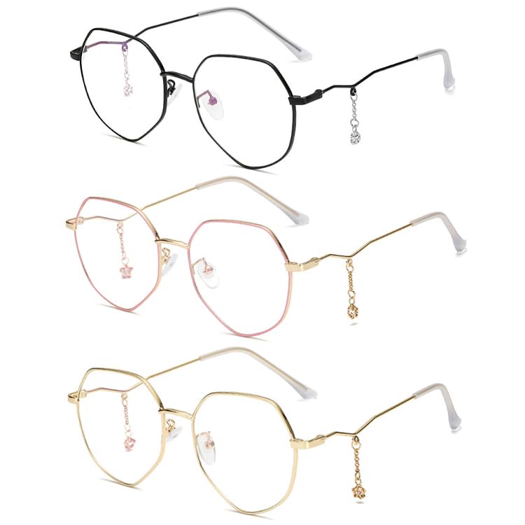 bullabulling Classic Vintage Polygon Reading Glasses for Women Blue Light Blocking Computer Readers Star pendant