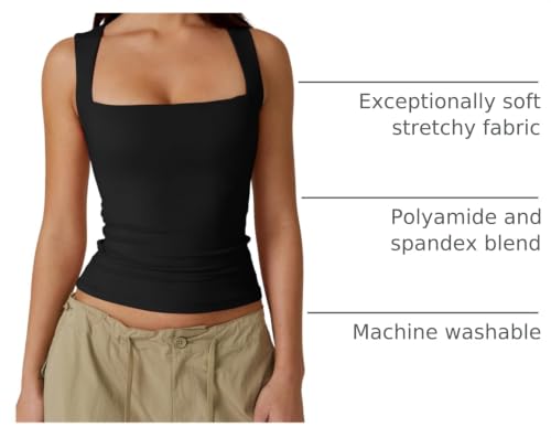 Image of QINSEN Women's Square Neck Sleeveless Double-Layer Tank Tops Basic Tight T Shirts