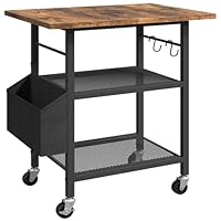 MAHANCRIS 3-Stöckiger Druckertisch, Rollcontainer, Druckerständer, Aufbewahrungsregal, Industriestil, Mit Seitentasche, Holzablage, 2 S-Haken, für Heimbüros Rustikalbraun und Schwarz APTHR2501