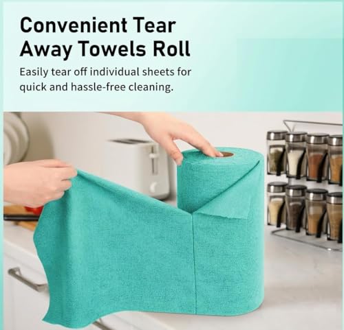 Image of Reusable Kitchen Towel 2Roll 40 Sheet 8000+Times Washable Highly Absorbent Lint and Streak Free Tear-Away Towels 10XCheaper Microfiber Cleaning Cloth MultipurposeUse for Home Cleaning(SkyBlue)
