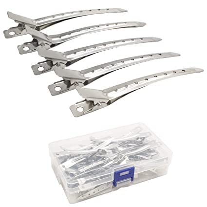 Trendy Club 6 Packs Duck Bill Clips, Bantoye 3.5 Inches Rustproof Metal Alligator Curl Clips with Holes for Hair Styling, Hair Coloring, Silver