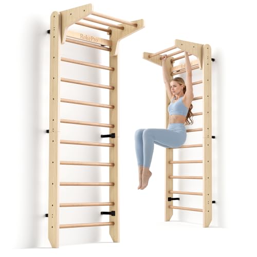 RokePro Multi-Function Gymnastics Swedish Ladder,Wall Mounted Wooden Gymnastics Bar,Indoor Home Gym for Kids & Adults