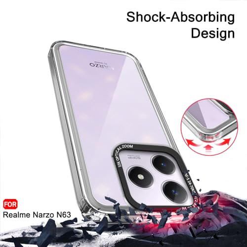 Image of TheGiftKart Hybrid Shockproof Back Cover Case for Realme C63 / Narzo N63 | Stylish Camera Border | Electroplated Buttons | Crystal Clear Hard Back Cover Case (TPU & PC, Smoked Bumper)