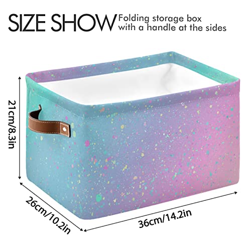 Unicorn Background with Rainbow Pattern Large Storage Basket Foldable Storage Box Organizer Bins with Handles for Bedroom Home Office - Image 3