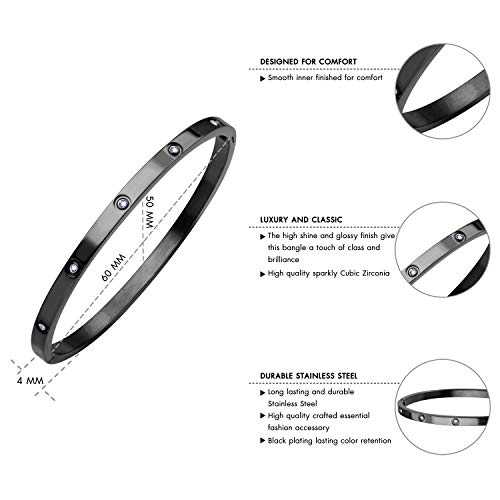 555Jewelry Womens Sparkling Cubic Zirconia Secure Hinge Lock Bangle Stainless Steel Bracelet4