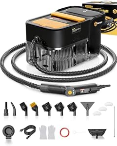 Gautye Dampfreiniger 3 stufig verstellbarer Griff, 10 Sekunden Aufheizzeit, 2L Wassertank, steam cleaner mit 18 Zubehörteilen, Dampfreiniger handgerät für Küche, Badezimmern, Boden, Autos, Fenstern