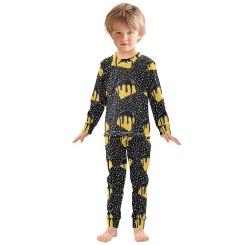 Pajama Sets Long Sleeve Waffle with Chocolate Drizzle Soft Comfy Sleepwear 2 Piece PJS 3-8T2