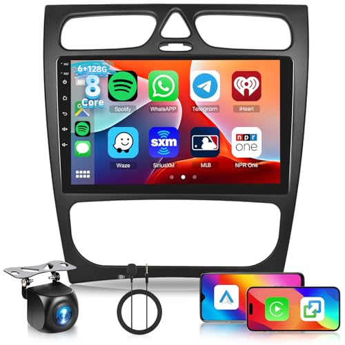 Hodozzy 6G+128G 8 Cœurs Autoradio pour Mercedes Benz C/CLK Classe W203 W209 C200 C320 C350 2000-2005 Android Autoradio Bluetooth GPS Écran Tactile 9 Pouces...