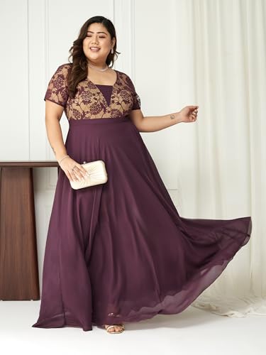 Image of Miss Chase A+ Women's Floral Printed Relaxed Fit V -Neck 3 /4Th Sleeve Georgette Maxi Dress