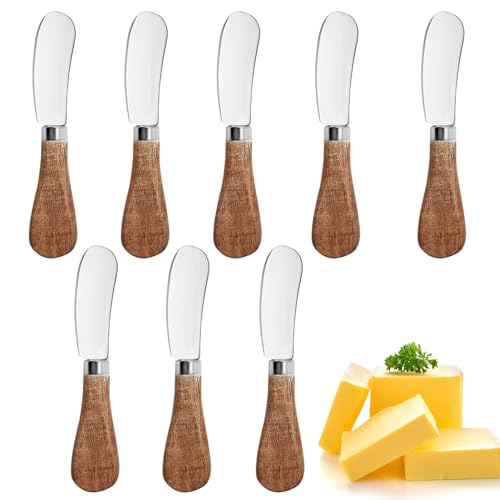 Clarmonde 8 PCS Cheese Knives Set with Wooden Handle, Butter Cutter, Mini Stainless Steel Cheese Fork Knives Shovel for Cheese Slicer, Cake, Dessert and Butter Cutter