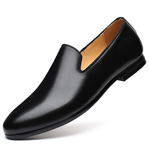Men's Leather Slip-on Penny Loafers,Pointed Toe Soft Sole Comfortable Walking Moccasins Shoes Business Dress Shoes