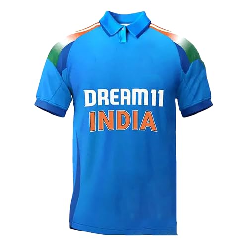 Image of Sports Boys Cricket Virat 18 India ODI Jersey Collar Neck T-Shirt (Kid's, Boy's& Men)