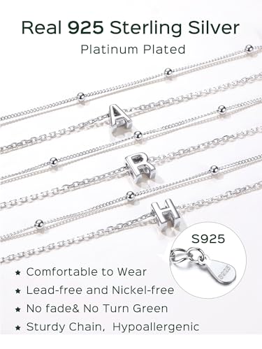 Image of ChicSilver Ankle Bracelets for Women Waterproof, 925 Sterling Silver Initial Anklets for Women, Adjustable Dainty Layered Anklet Beach Jewelry for Women Mom Wife Friend