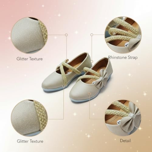 Image of Girls' Patent Mary Jane Shoes with Floral Embellishment, Attractive Colour's, Pearl Flower Welcro Glittery Bellies