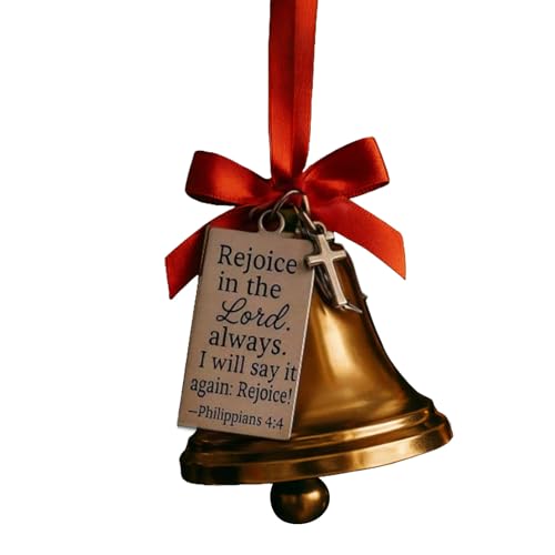 Christmas Tree Bell Ornaments - Bible Verses Christmas Hanging Decor With Bow | Religious Metal Ornaments For Holiday Party, Home, Front Door, Living Room, Fireplace, Shelf, Bedroom, Indoor Display