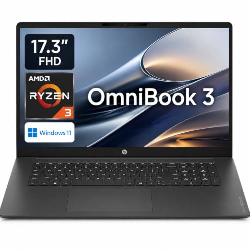 Image of HP OmniBook 3 Laptop, 17.3 inch Full HD Display, AMD Ryzen 3 30 Processor, 8GB LPDDR5 Memory, 2TB NVMe SSD, Backlit Keyboard, 1080p Webcam with Privacy Shutter, USB-C, Wi-Fi 6, Windows 11 Home