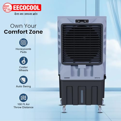 Image of EECOCOOL Santoz Plus 150 L Air Cooler|High-Performance Cooling For Large Spaces|4-Way Air Deflection,Everlast Pump,Heavy-Duty Build & Inverter Compatible|Energy-Saving With Powerful Airflow,Black