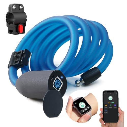 Fingerprint Cable Lock, Anweller 4.9FT Long Heavy Duty Anti Theft Bike Lock, Weatherproof Keyless Electronic Digital Biometric Bluetooth Smart Lock for Bicycle Scooter Lawnmower Skateboard - Blue -  C3BF-150