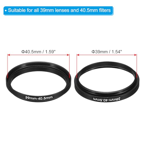 PATIKIL Anillo Adaptador Metal Step Up 39mm-40.5mm con Paño de Limpieza, Paquete de 2, Anillo Adaptador de Filtro de Aluminio para Objetivos de Cámara, Negro miniatura 2