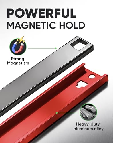 Image of ALOANES Magnetic Socket Organizer Set, 1 /2-Inch Drive Heavy Duty Aluminum Socket Rail Organizer, 360 Swivel Clips Socket Holder Kit for Toolbox Drawer Fit 1 /2-Inch x 12 Clips (Red, 1PC)