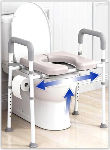 Elevador de Inodoro con Brazos – Altura Ajustable, Asiento Acolchado para Personas Mayores y Discapacitados, Marco de Soporte Reforzado Antideslizante, Capacidad 181 kg, Gris Oscuro