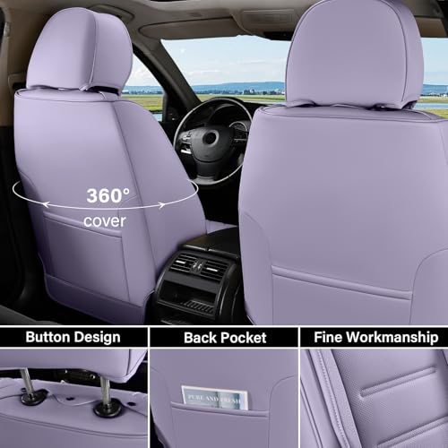 Image of Coverado Car Seat Covers, Front Covers for Cars, Car Seat Cover Front Seats, Car Seat Protector Waterproof, Leather Car Seat Cushion, Universal Interior Covers Seat Protectors for Most Cars Purple