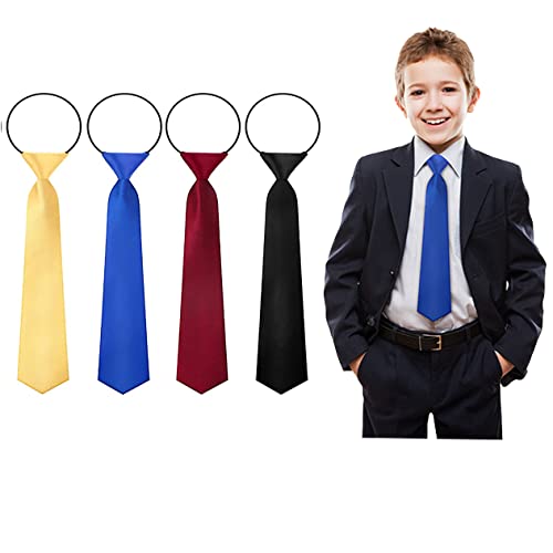 4 Pieces Boys Pre-tied Elastic Neck Strap Necktie for Kids Toddlers