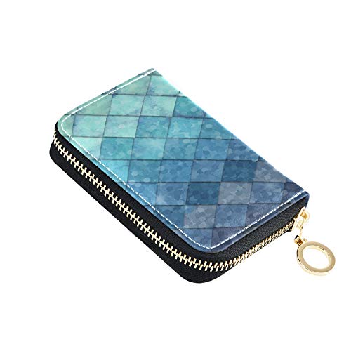 Preisvergleich Produktbild IdCreditCardHolder Königsblau Meerjungfrau Waage Geometrische Raute GeldbörseKarten Pu Leder Reißverschluss Kompakte Größe CardPurseWallet Für Frauen Damen Mädchen Minimalist Akkordeon Geldbörse