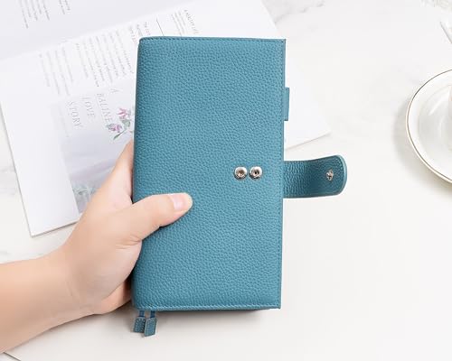 Image of Genuine Leather Planner Cover for Hobonichi Weeks /Weeks Mega with Pen Loop, Card Slots, Back Pocket, and Bookmarks (Dark Blue)