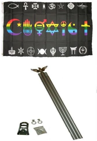 Moon 3x5 Gay Pride Coexist Rainbow Flag w 6 Ft Aluminum Flagpole Kit - Vivid Color and UV Fade Resistant - Prime Outside Garden Home Decor