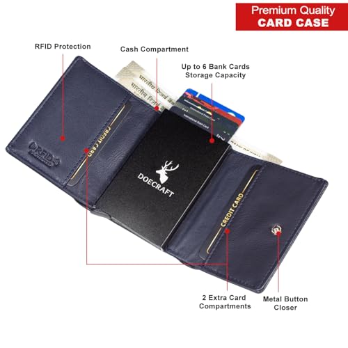 Image of Men's Genuine Leather RFID Wallet | Premium Slim Red Wallet for Men with Deer 3D Print | 8 Card Slots Secure and Durable Design | Casual Stylish | Formal & Gifting Use, Blue and Black