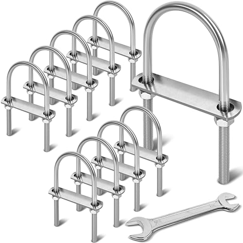 Image of 10 Sets M10 U Bolts 3 Inch Wide, 3 /8 inch x 3 inchW x 6 inch L | 304 Stainless Steel U Bolt Heavy Duty for boat trailer with Nuts, Bolt Plate and Washers,3 /8 u bolt 3 inch,Metric bolts