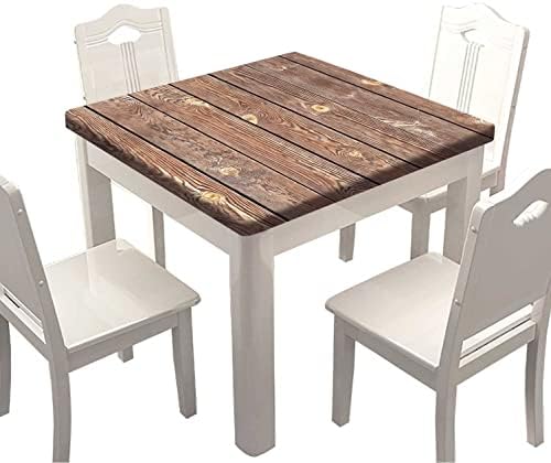 Vintage Fitted Table Clothes Square, Wood Grain Elastic Edge Home Decor Tablecloths, Stain & Wrinkle Resistant Polyester Table Cover, for Family Living Room Patio Tablecloth, Fits 36"x36" Table