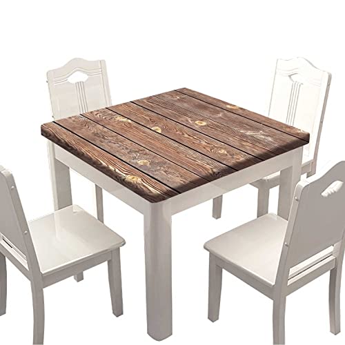 Vintage Fitted Table Clothes Square, Wood Grain Elastic Edge Home Decor Tablecloths, Stain & Wrinkle Resistant Polyester Table Cover, For Family Living Room Patio Tablecloth, Fits 36"X36" Table #TOP3