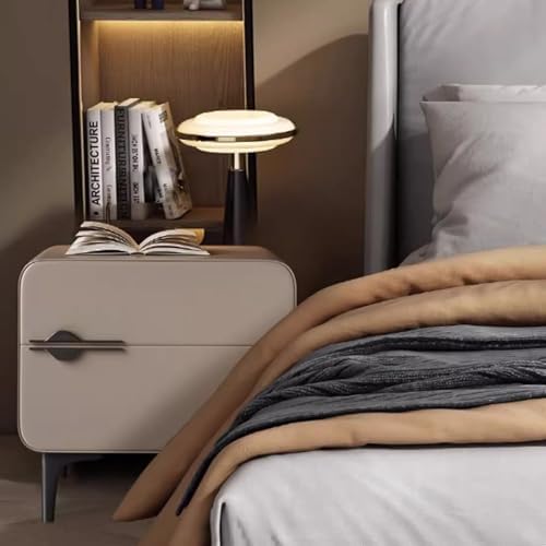 Modern Wood Nightstand with Leather Finish, 2 Silent Drawers, Stylish Bedside Table & Space Saver for Bedroom & Living Room (White, 40cm/15.75in)