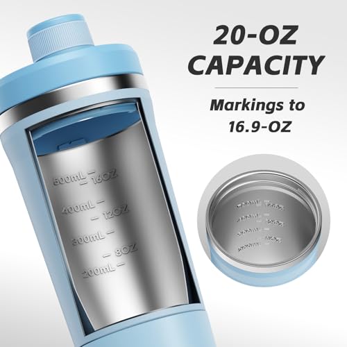 PROCHAIN Insulated Stainless Steel Shaker Bottle, Metal Shaker Cup for Protein Shakes with Storage, Leak-Proof Twist Lock Lid, Perfect for Gym Sports, 20 oz by PROCHAIN - Image 4