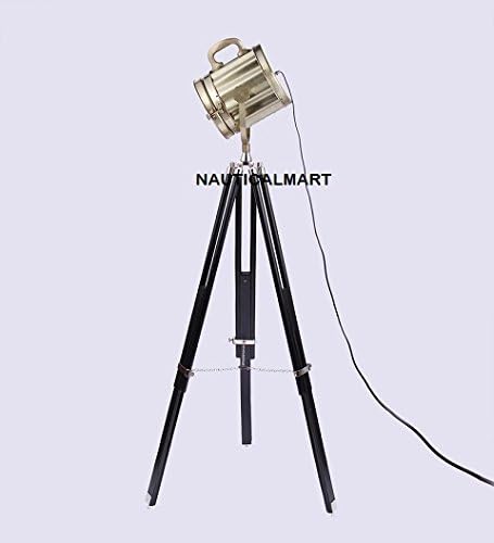 NAUTICALMART Beautiful DEISGNER Royal SHEESHAM Wood and Brass Finish Tripod Floor LAMP