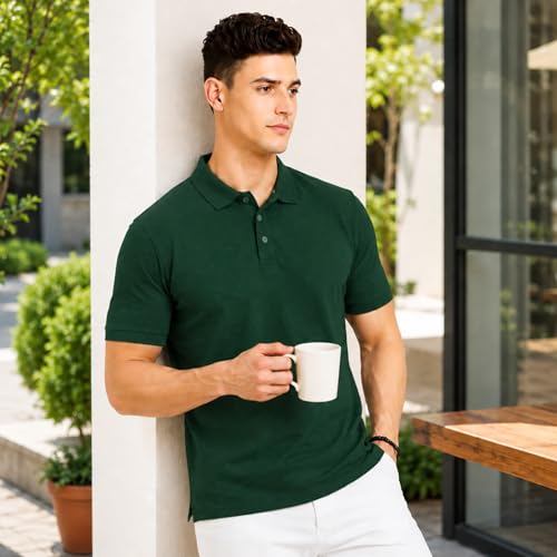 Image of Men's Plain Polo T-Shirt | Cotton Blend Regular Fit Casual Collar T-Shirt