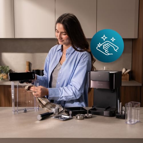 Cecotec Cafetière Express Semi-automatique Power Espresso ColdBrew Latte Oscuro. 1350W, 20 Bars, Froid, Tiède ou Chaud, Écran Tactile, Réservoir d'Eau de 1.5L, Réservoir de Lait de 500ml, Double Bras