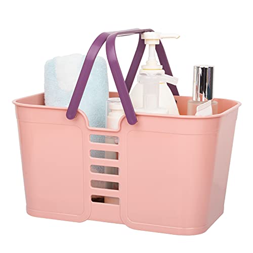 UUJOLY Plastic Storage Baskets with Handles, Storage Bin Shower Caddy Organizer for Bathroom and kitchen, Pink