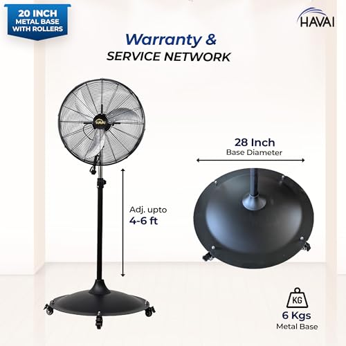 Image of HAVAI 20-Inch Commercial BLDC Pedestal Fan (20-120W) | 2mm Aluminium Blades | Metal Base with 4 Lockable Industrial Wheels | Fingerproof Safety Grill | 4-Speed | 2-Year On-Site Warranty