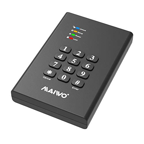 MAIWO K2568KPA USB 3.0 Encrypted Hard Drive Enclosure, Portable External Hard Disk Box 2.5in SATA I/II/III HDD SSD Enclosure Case, Keypad Security Password Protected