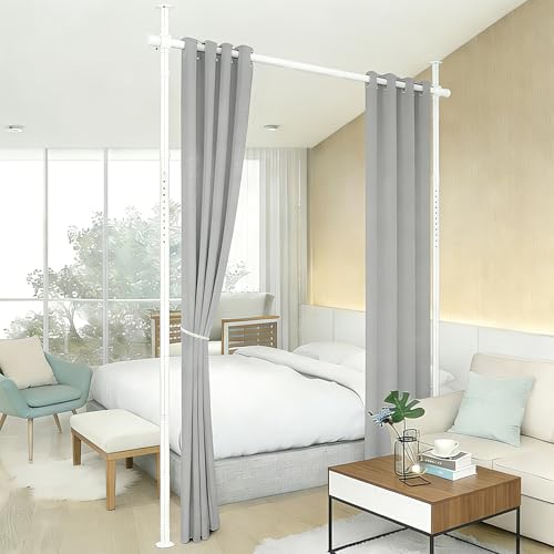 Peviasot Raumteiler Paraventgestell Gardinenstangen, Freistehend Trennwand Paravent ohne Vorhang, Raumtrenner ohne Bohren, Sichtschutz für Schlafzimmer, 122–320 cm (H), 70–177 cm (B), Weiß