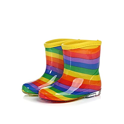 CUTIECLUB Bottes de pluie en caoutchouc pour enfants Motif dessin animé Arc-en-ciel à rayures - - Arc-en-ciel, 26 EU Cover