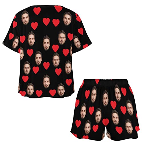 Artsadd Custom Short Pajamas Set With Photo, Women Personalized Lounge Set, Funny Face Printed Sleepwear, Soft Tracksuit Gift4