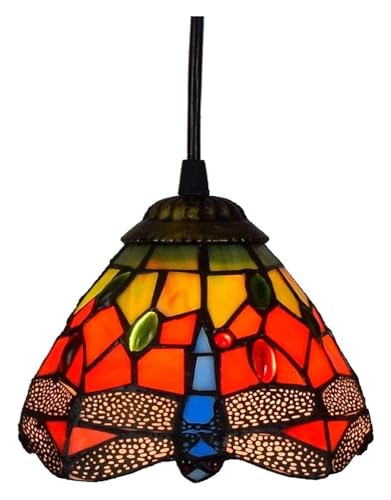 Lámpara De Techo con Vidrieras Estilo Tiffany Lámpara Pequeña Libélula Lámpara Colgante De Vidrio Rojo Lámpara Colgante De Techo Pantalla para Isla De Cocina